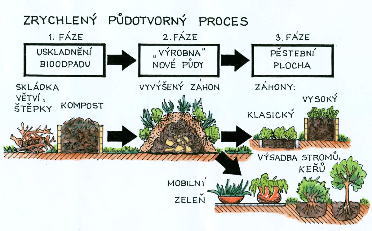 Zrychlený půdotvorný proces skládka přírodního materiálu